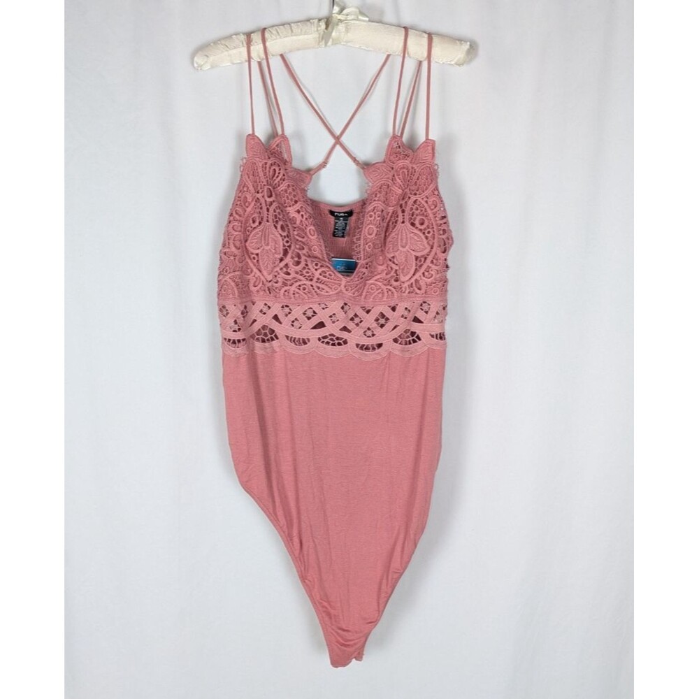 Rue 21 Mauve Pink Strappy Crochet Embroidered Lace Bodysuit Size 4X NWT Boho